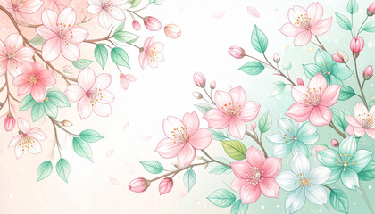 Obraz premium Delicate Pencil Spring Blossom Doodles for Wedding Invitation