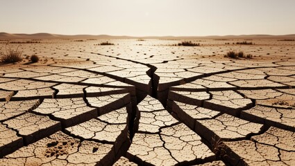 Cracked dry earth in arid desert landscape