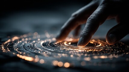Touching the future: Human hand interacting with glowing digital network, concept of innovation and technology.