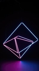 Naklejka premium Minimalist hanging luminous geometry creating a modern abstract composition against a dark background, emphasizing artistic illumination and design, shadow, home, ceiling