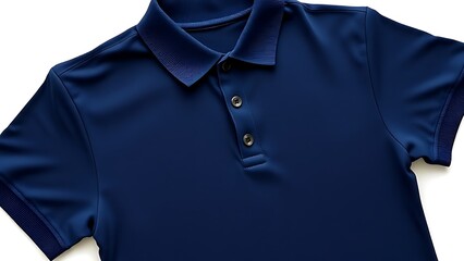 cuffs. A navy short-sleeve polo shirt with ribbed details, showcasing classic casual wear. lifestyle magazines, social media lookbooks, designed for influencer and brand collaborations.