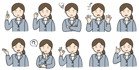 ポーズをとる若い女性のイラストセット