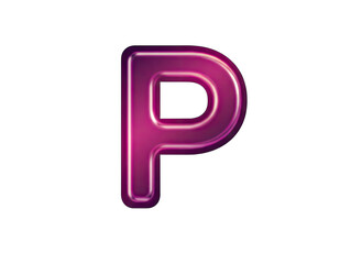 Glossy Pink Letter P Isolated On Black Background With Subtle Purple Glow And Reflective Surface