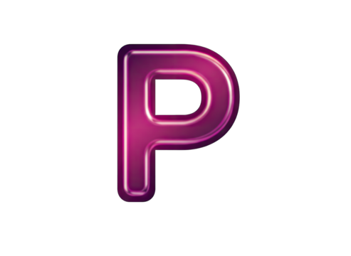Glossy Pink Letter P Isolated On Black Background With Subtle Purple Glow And Reflective Surface