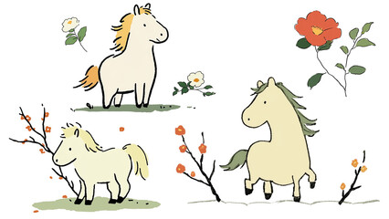 ゆるい馬のイラスト_透過素材