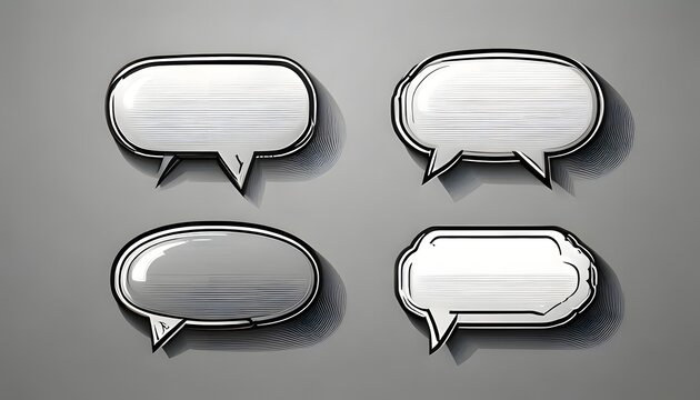 Four Metallic Speech Bubbles Communication, Design Elements, and Chat Icons for Digital Projects