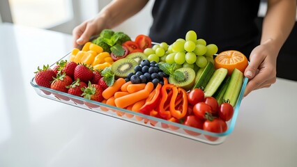 Fruit and vegetable platter with fresh produce