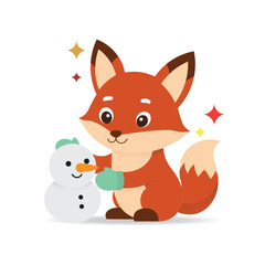 cute fox with snow man