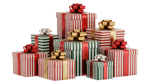 Festive striped gifts with bows for holiday cheer and celebrations