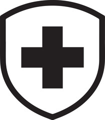 Black shield with a white plus sign medical symbol protection concept