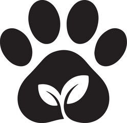 Black Paw Print Silhouette with Green Leaves animal