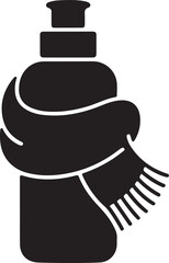 Black silhouette of a bottle wrapped in a scarf winter