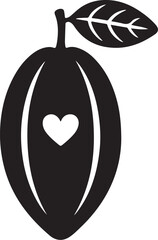 Black Silhouette of a Cacao Pod with a Heart and Leaf