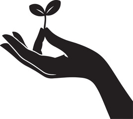 Silhouette of a hand holding a sprouting plant vector