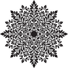 Intricate black floral mandala design with a symmetrical ornamental pattern