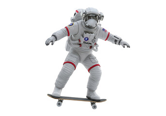 Astronaut enjoying skateboarding adventure representing space exploration, fun, and cosmic freedom, symbolizing dreams and pushing boundaries in a playful and imaginative way