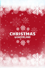 Christmas Wonderland poster with snowflakes on red background.