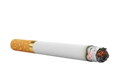 Smoldering cigarette with glowing embers against dark backdrop creates a moody and intense visual, perfect for conveying addiction, danger or unhealthy lifestyle choices