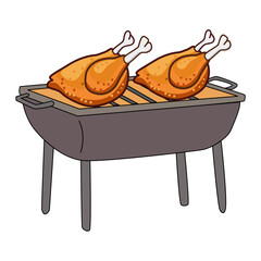 cartoon Two Chicken Legs on Grill Illustration