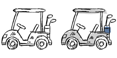 Grunge Sketch Handdrawn Golf Cart Icon Vector Ideal for urban golf, sport designs, and rough transportation graphics. Symbolizes raw sport, leisure, and movement with a gritty texture.