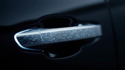 Sleek and modern car door handle detail, dark vehicle exterior