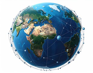 World globe surrounded by connecting networks and nodes