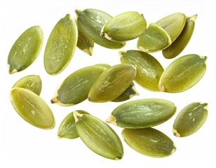Heap of shiny, green pumpkin seeds