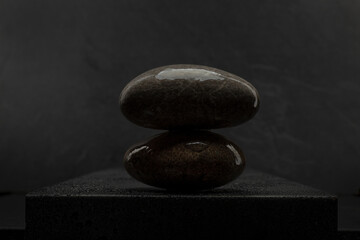 natural stones in a composition for a cosmetic podium background