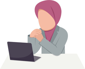 Muslim Woman Working At Desk Illustration