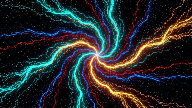 Vibrant swirling light trails against dark background - Powered by Adobe