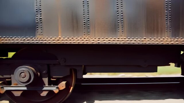 Close-up of Train Wheels Moving on Rails
