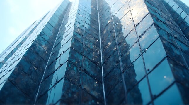 Modern Architecture: Abstract View of a Blue Glass Skyscraper Facade