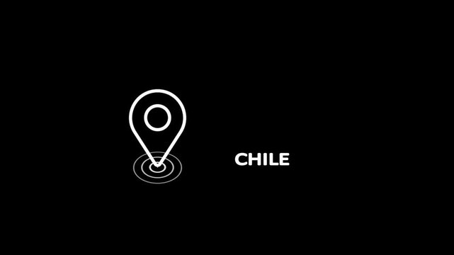Location Pin Icon with Chile Text on Black Background