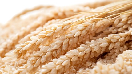 CloseUp of Golden Wheat Stalks with Grain Seed Detail, Harvested and Ready for Processing
