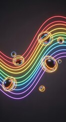 Futuristic Neon Abstract Illustration with Glowing Orbs and Wavy Lines