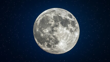 Obraz premium Full Detailed Moon Against Deep Blue Starry Sky Close Up Astronomy