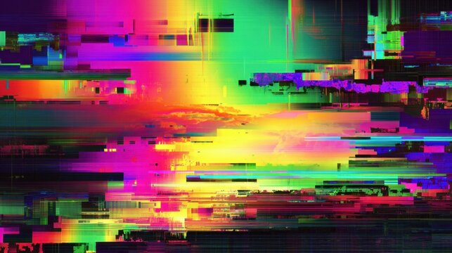 Vibrant abstract glitch art with horizontal and vertical colorful data stream distortions