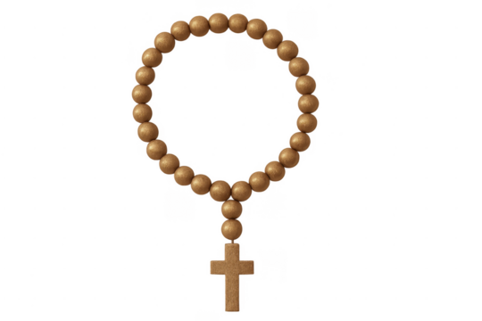Wooden rosary beads with crucifix showing christian faith