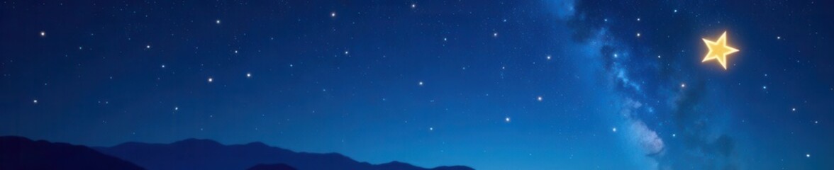 Golden star on blue gradient background, panoramic view , water, luxury, celebration