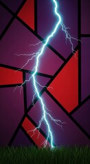 Surreal depiction of lightning striking earth with vibrant background