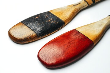 Paddles On White, Wood Grain, Wooden Paddles, Painted Paddle Blades, Closeup Shot
