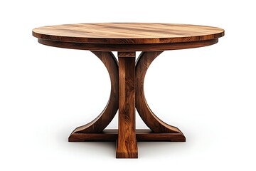 Round Wooden Table with Pedestal Base Elegant Furniture Piece on White Background