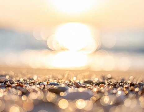 Shimmering beach pebbles catch the sunset's blurry glow - Powered by Adobe