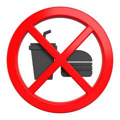 No Food or Drink: A bold symbol, a red circle with a slash, clearly communicates a ban on food and beverages. The symbol is a visual reminder to abstain from consuming food or drink.