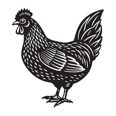 Chicken silhouette vintage woodcut vector icon