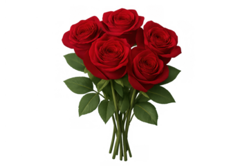 Red roses creating a romantic bouquet, symbolizing love and passion, on a transparent background