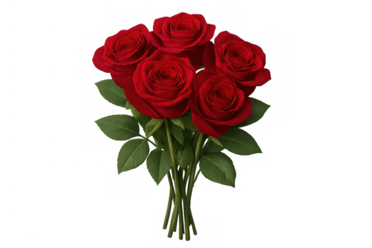 Red roses creating a romantic bouquet, symbolizing love and passion, on a transparent background