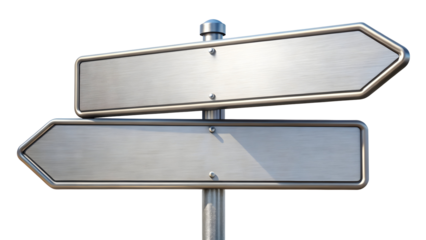 Navigate choices with a sleek metal signpost, perfect for wayfinding, decisions, or symbolic direction, adding a modern touch to any project or design