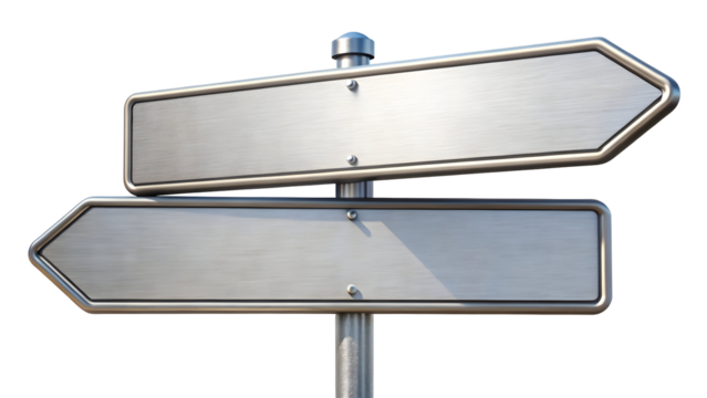 Navigate choices with a sleek metal signpost, perfect for wayfinding, decisions, or symbolic direction, adding a modern touch to any project or design