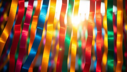 Colorful party streamers hanging in festive display
